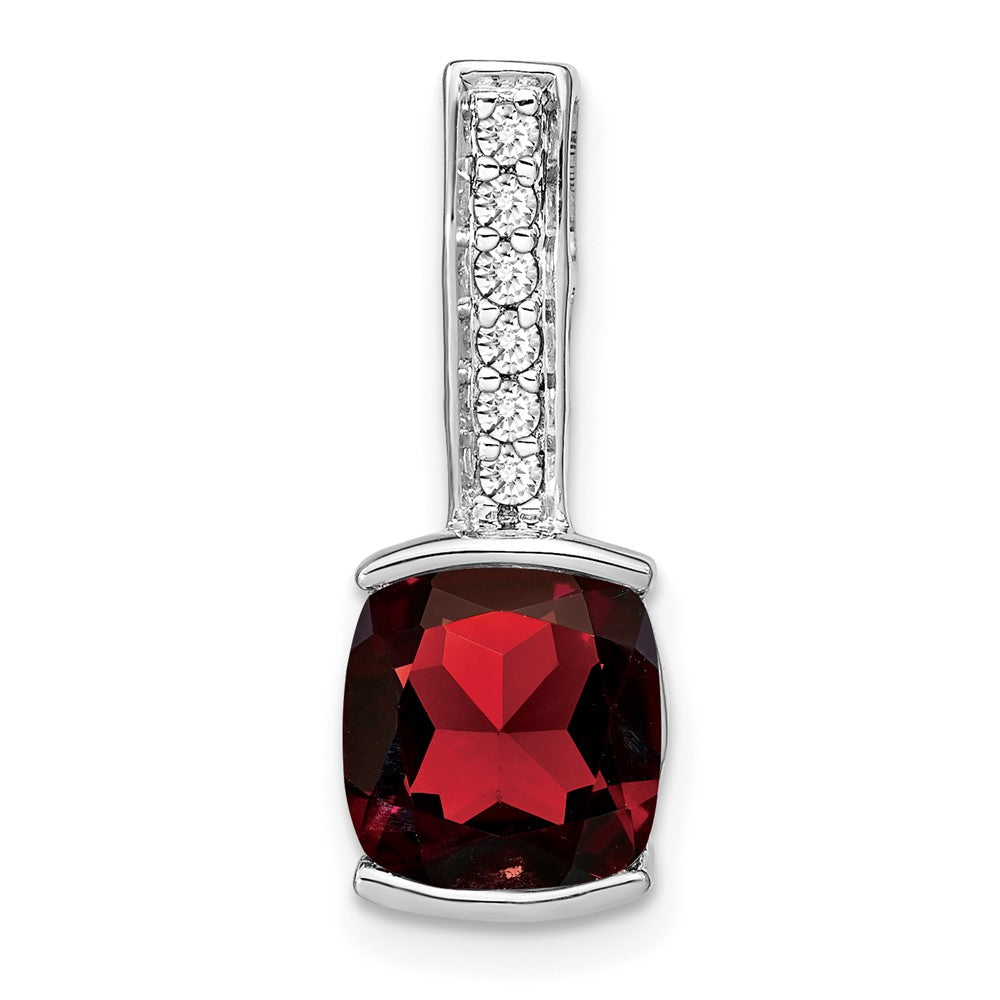 14k White Gold Cushion Garnet and Real Diamond Pendant