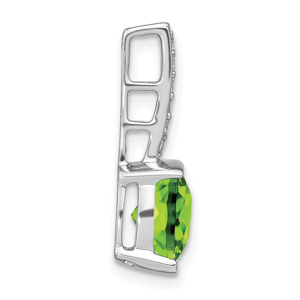 14k White Gold Cushion Peridot and Real Diamond Pendant
