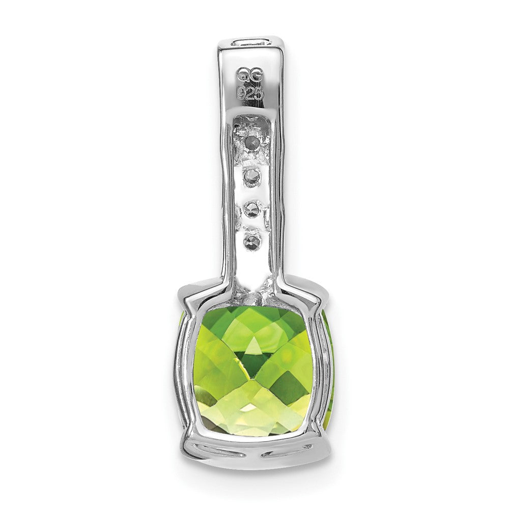 14k White Gold Cushion Peridot and Real Diamond Pendant