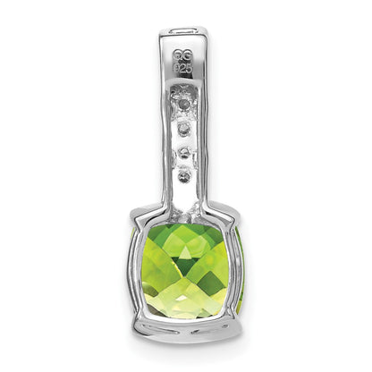 14k White Gold Cushion Peridot and Real Diamond Pendant