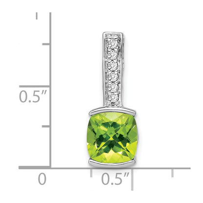 14k White Gold Cushion Peridot and Real Diamond Pendant