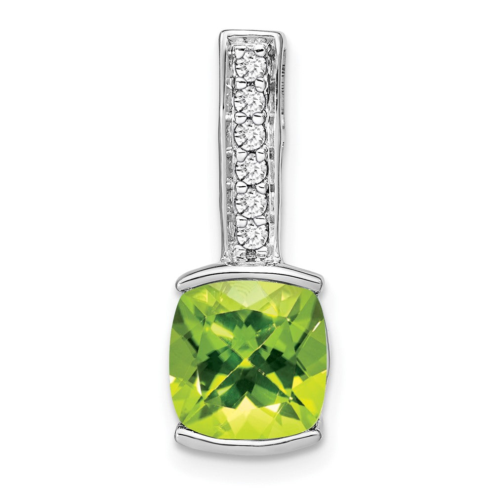 14k White Gold Cushion Peridot and Real Diamond Pendant