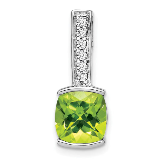 14k White Gold Cushion Peridot and Real Diamond Pendant