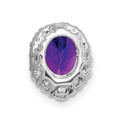 14k White Gold Oval Amethyst and Real Diamond Halo Chain Slide