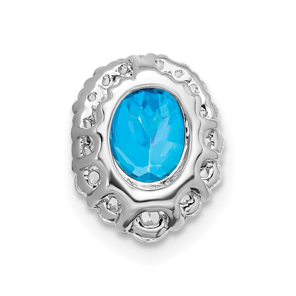 14k White Gold Oval Blue Topaz and Real Diamond Halo Chain Slide