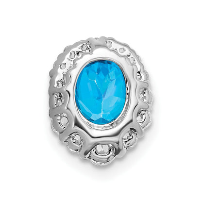 14k White Gold Oval Blue Topaz and Real Diamond Halo Chain Slide