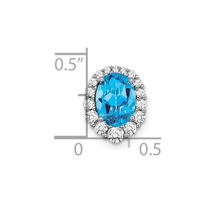 14k White Gold Oval Blue Topaz and Real Diamond Halo Chain Slide