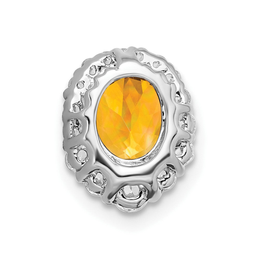 14k White Gold Oval Citrine and Real Diamond Halo Chain Slide
