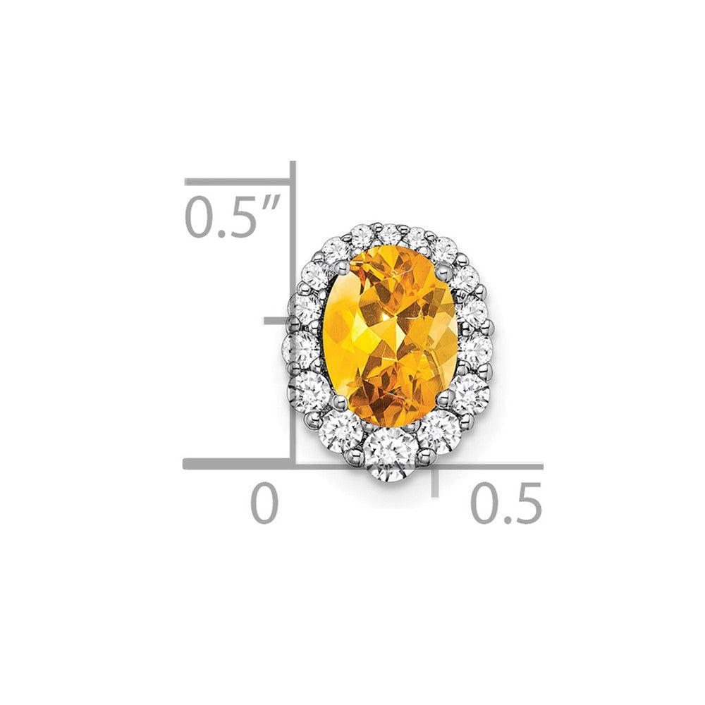 14k White Gold Oval Citrine and Real Diamond Halo Chain Slide