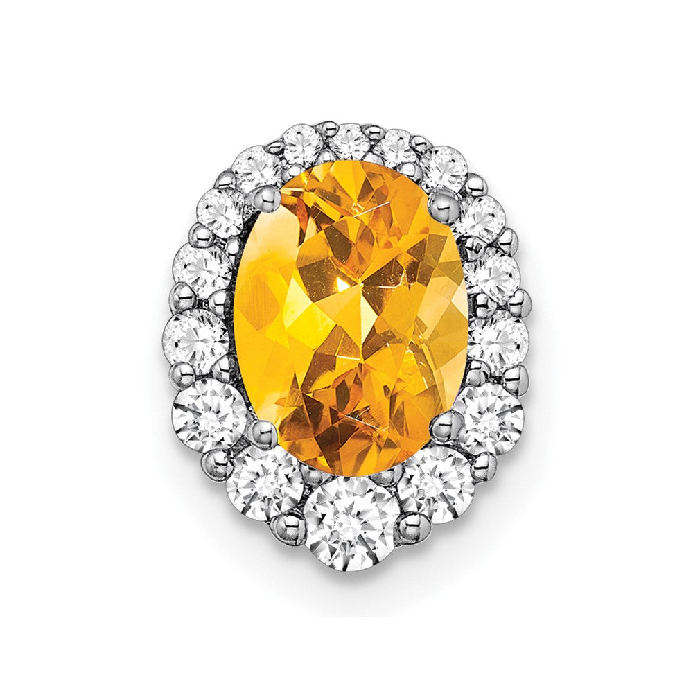14k White Gold Oval Citrine and Real Diamond Halo Chain Slide