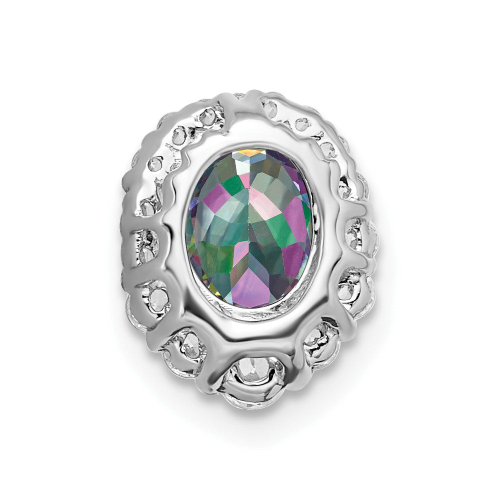 14k White Gold Oval Mystic Fire Topaz and Real Diamond Halo Chain Slide