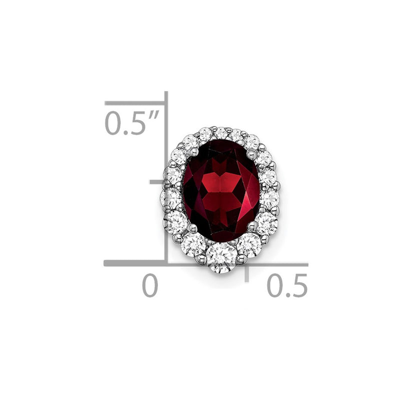 14k White Gold Oval Garnet and Real Diamond Halo Chain Slide