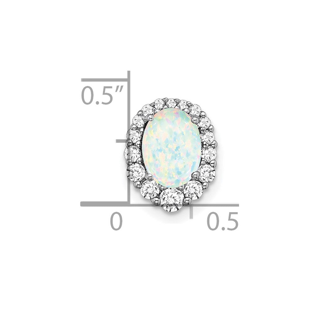 14k White Gold Oval Created Opal and Real Diamond Halo Chain Slide