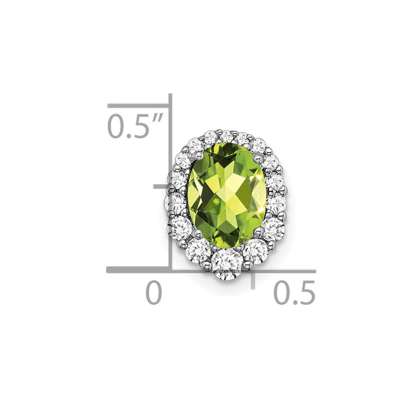 14k White Gold Oval Peridot and Real Diamond Halo Chain Slide