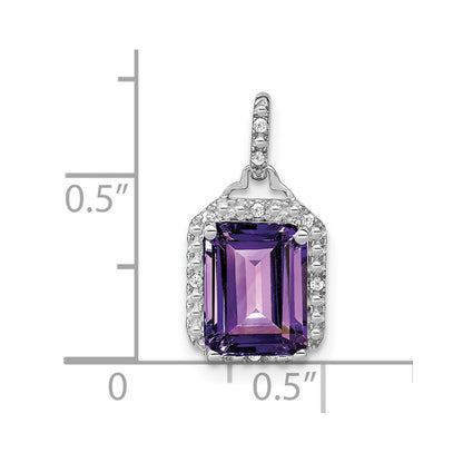 14K White Gold Emerald-cut Amethyst and Real Diamond Halo Pendant