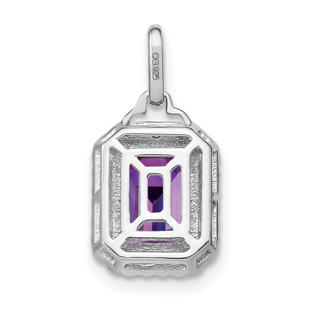 14k White Gold Emerald-cut Amethyst and Real Diamond Halo Pendant