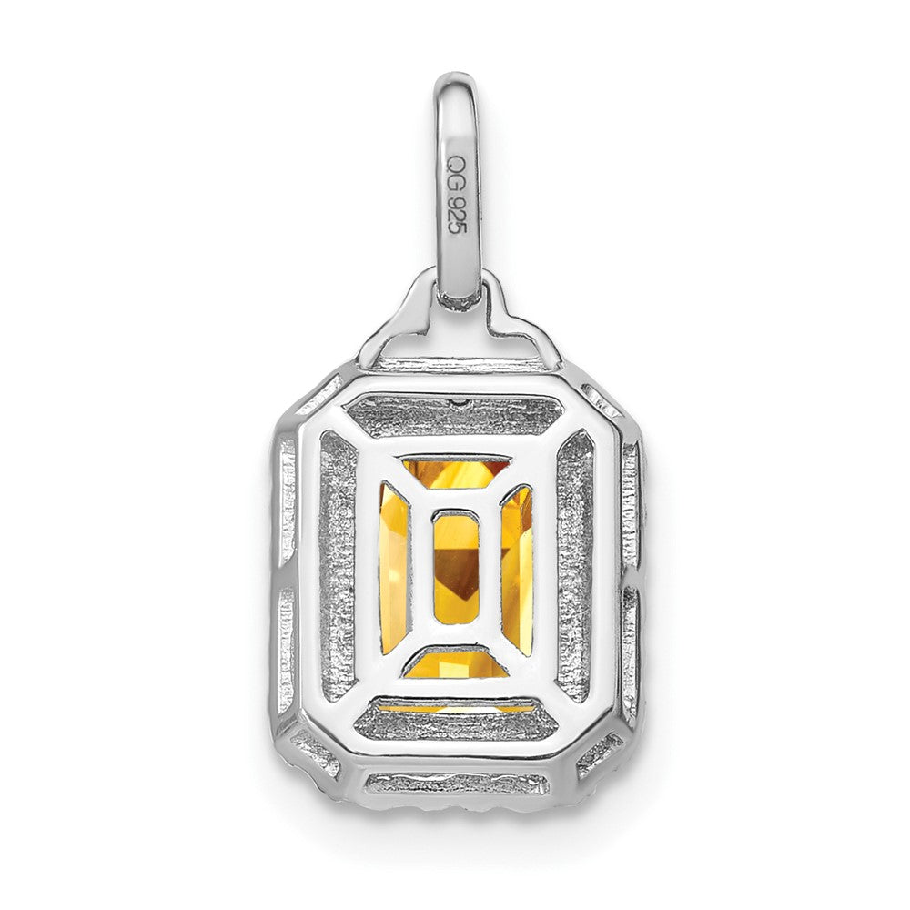 14k White Gold Emerald-cut Citrine and Real Diamond Halo Pendant