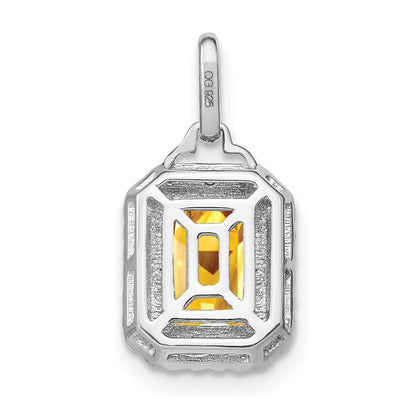 14k White Gold Emerald-cut Citrine and Real Diamond Halo Pendant
