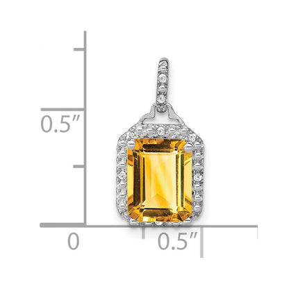 14k White Gold Emerald-cut Citrine and Real Diamond Halo Pendant