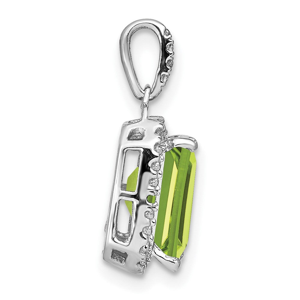14k White Gold Emerald-cut Peridot and Real Diamond Halo Pendant
