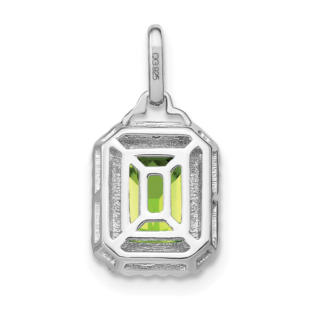14k White Gold Emerald-cut Peridot and Real Diamond Halo Pendant