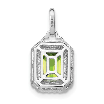 14k White Gold Emerald-cut Peridot and Real Diamond Halo Pendant