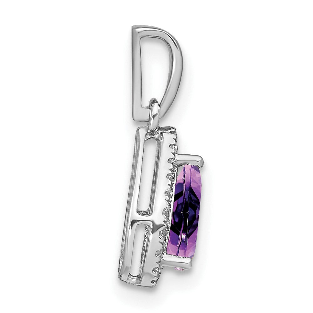 14k White Gold Pear Amethyst and Real Diamond Halo Pendant