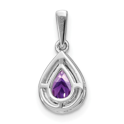 14k White Gold Pear Amethyst and Real Diamond Halo Pendant