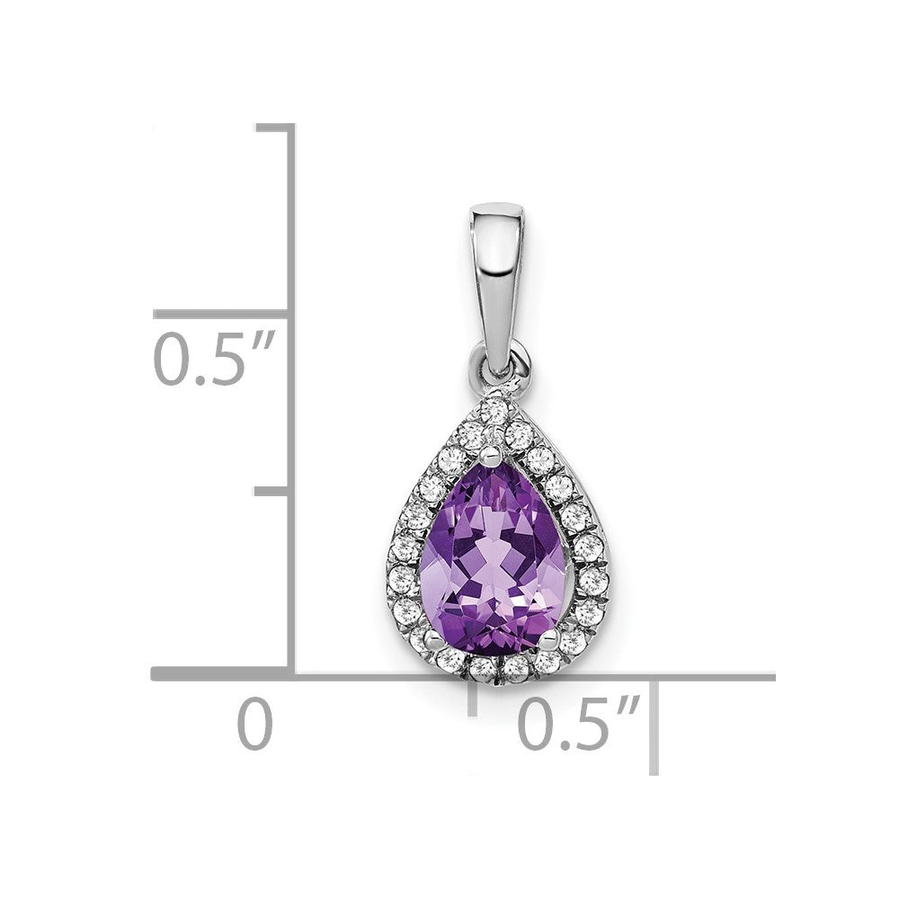 14k White Gold Pear Amethyst and Real Diamond Halo Pendant