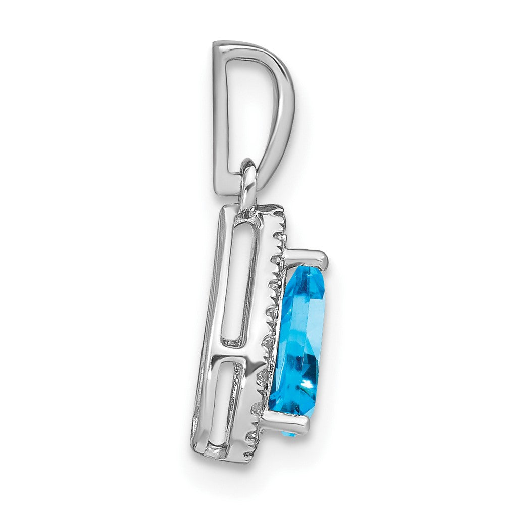 14k White Gold Pear Blue Topaz and Real Diamond Halo Pendant