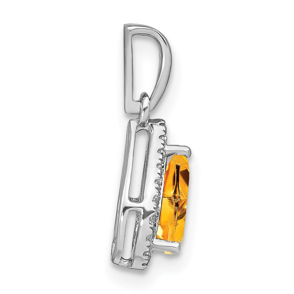 14k White Gold Pear Citrine and Real Diamond Halo Pendant