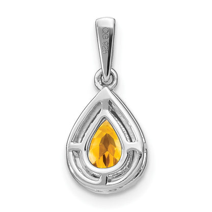 14k White Gold Pear Citrine and Real Diamond Halo Pendant