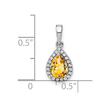 14k White Gold Pear Citrine and Real Diamond Halo Pendant
