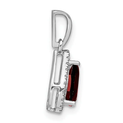 14k White Gold Pear Garnet and Real Diamond Halo Pendant