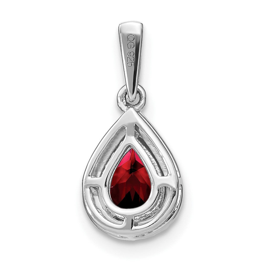 14k White Gold Pear Garnet and Real Diamond Halo Pendant