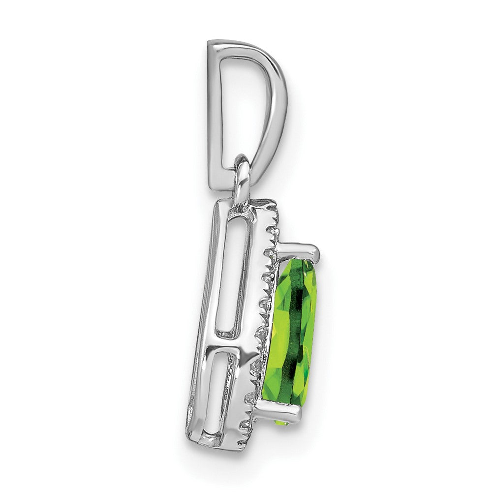 14k White Gold Pear Peridot and Real Diamond Halo Pendant