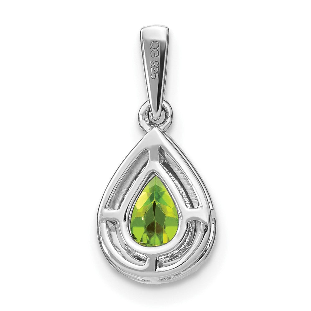 14k White Gold Pear Peridot and Real Diamond Halo Pendant