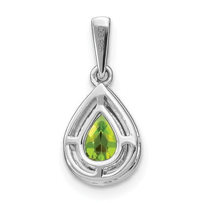 14k White Gold Pear Peridot and Real Diamond Halo Pendant