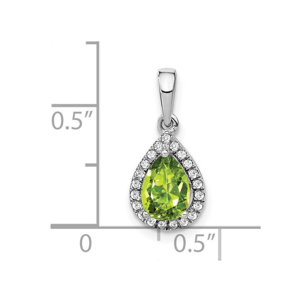 14k White Gold Pear Peridot and Real Diamond Halo Pendant