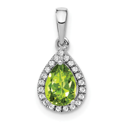 14k White Gold Pear Peridot and Real Diamond Halo Pendant