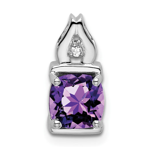 14k White Gold Amethyst and Real Diamond Pendant