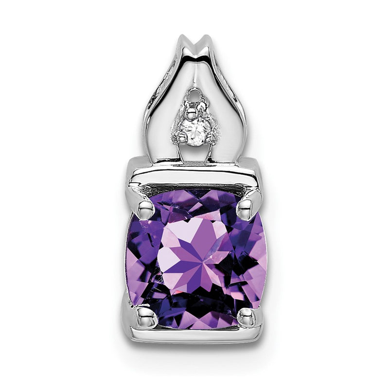 14k White Gold Amethyst and Real Diamond Pendant