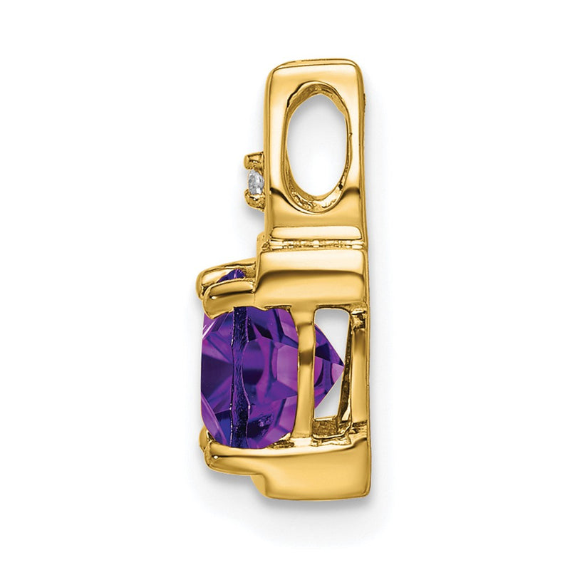 14K Yellow Gold Amethyst and Real Diamond Pendant