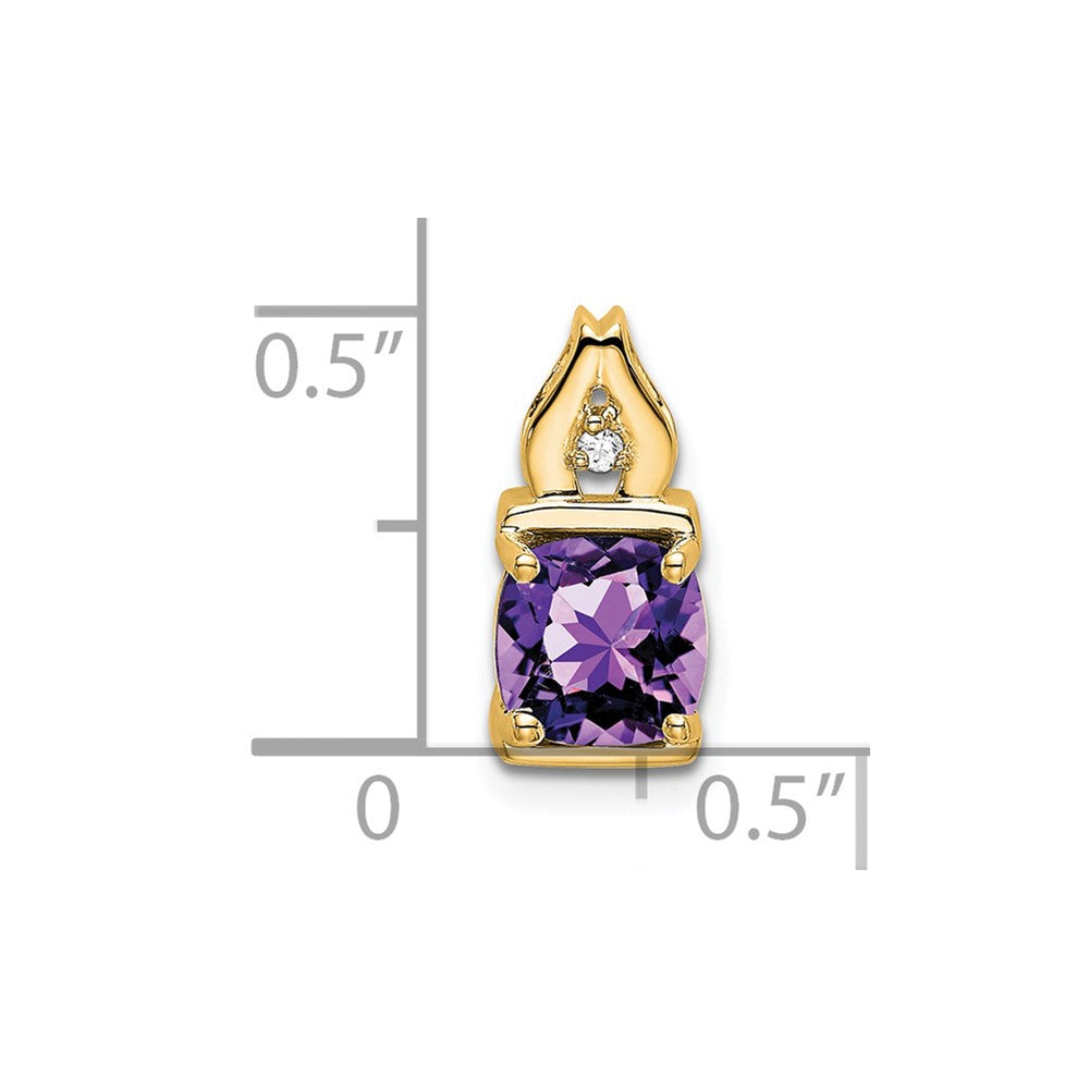 14K Yellow Gold Amethyst and Real Diamond Pendant