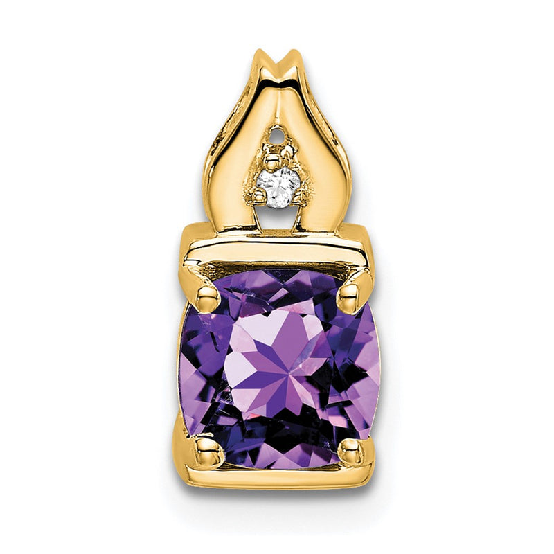 14K Yellow Gold Amethyst and Real Diamond Pendant