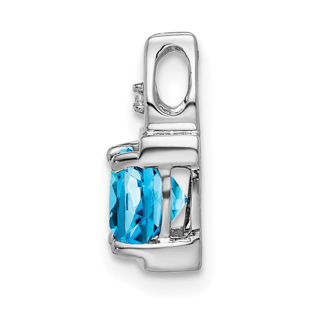 14k White Gold Blue Topaz and Real Diamond Pendant