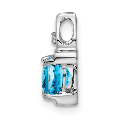 14k White Gold Blue Topaz and Real Diamond Pendant