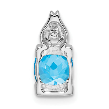 14k White Gold Blue Topaz and Real Diamond Pendant