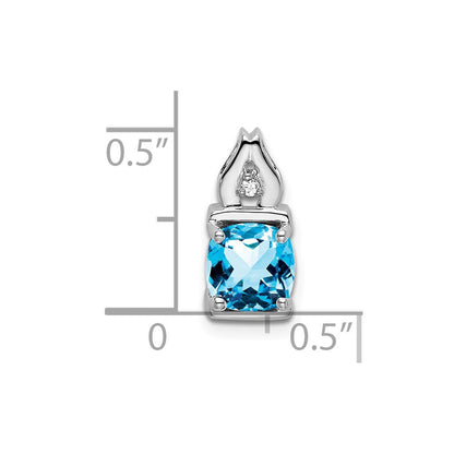 14k White Gold Blue Topaz and Real Diamond Pendant