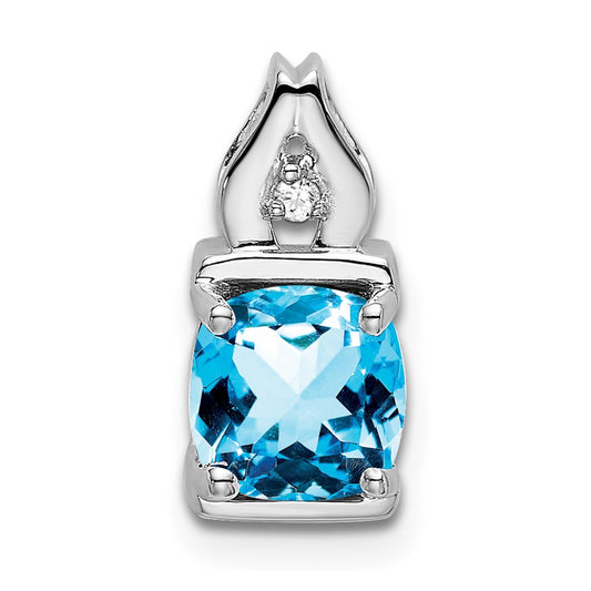 14k White Gold Blue Topaz and Real Diamond Pendant
